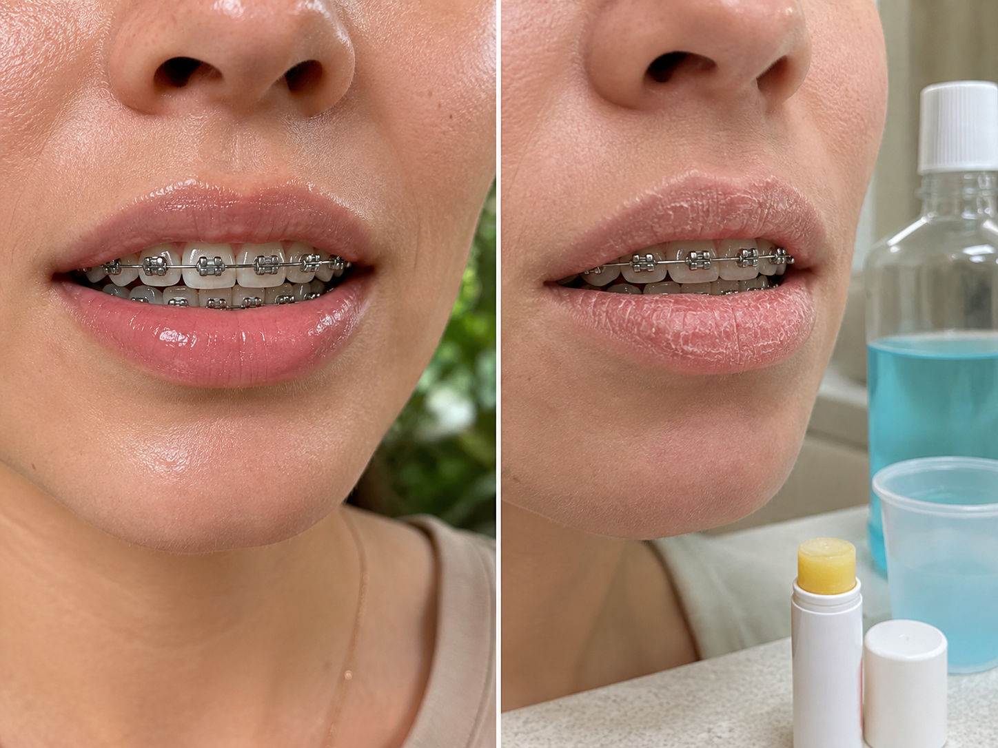 side-by-side comparison image showing two dental care scenarios