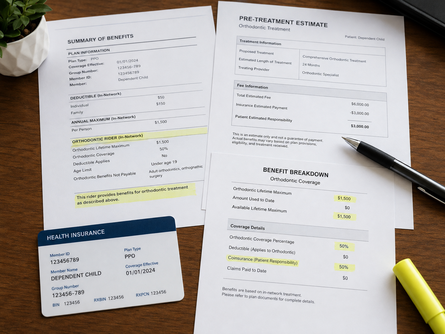 Orthodontic Benefits Paperwork on Desk