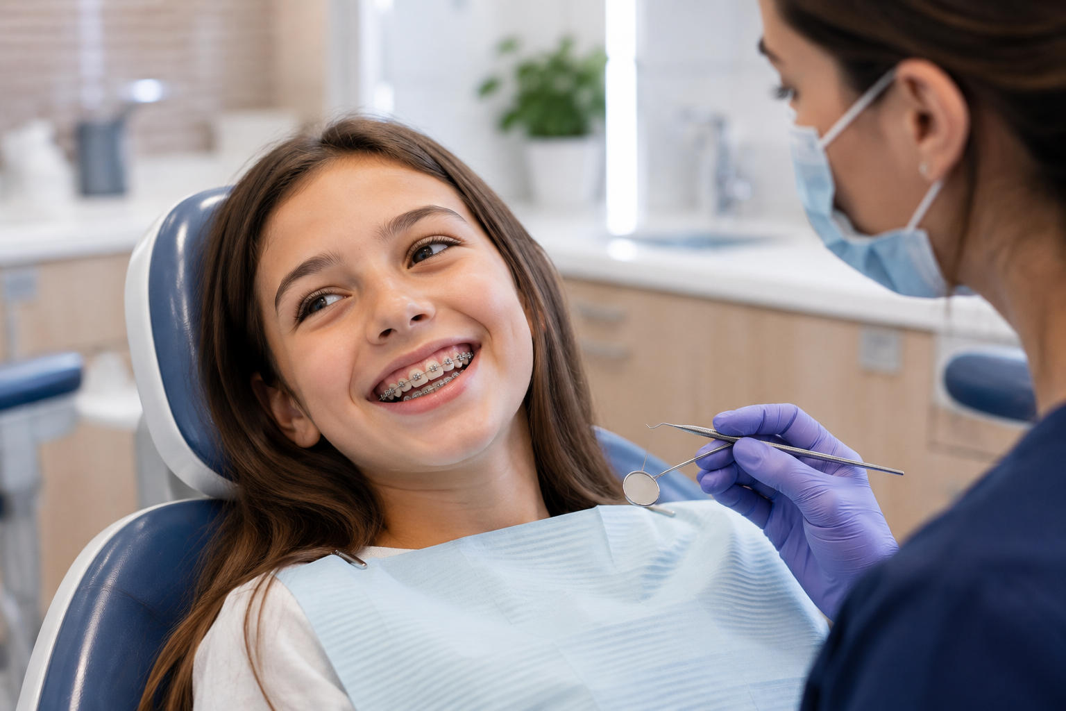 image of a smiling of a teen sitting comfortably in an orthodontist's chair